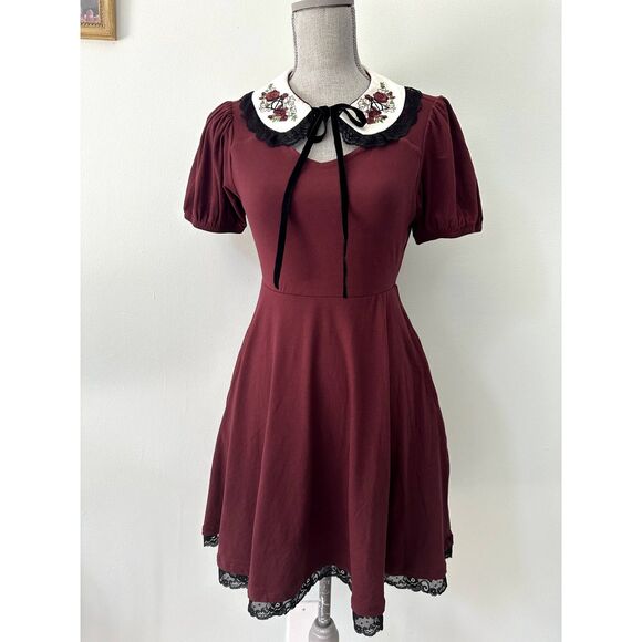 NWOT Harry Potter Deathly Hallows Burgundy Red Cut-Out Sweetheart Dress size XS - Picture 1 of 10